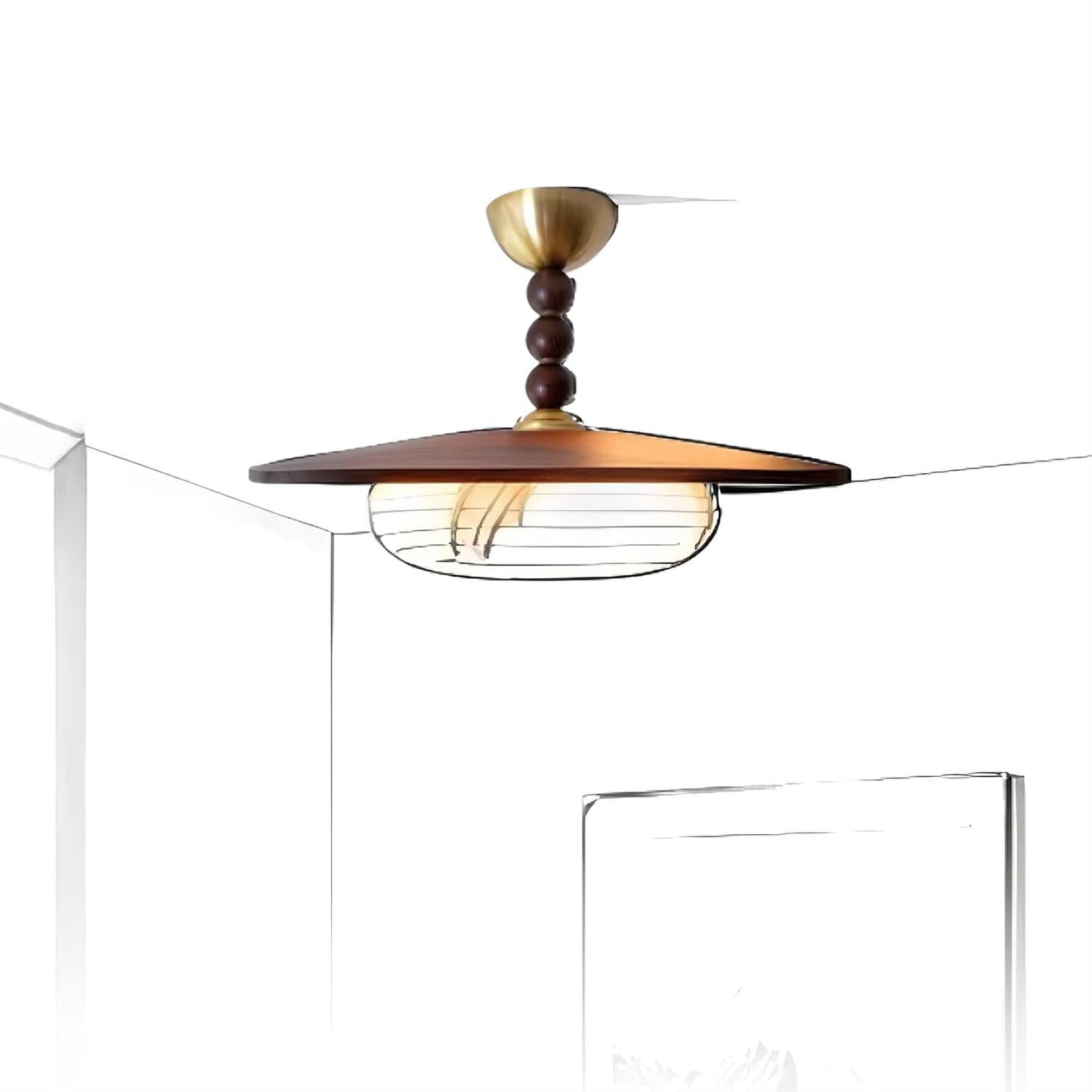 Midthos | Mid-century træ alabast kuppel flush montering loftslampe