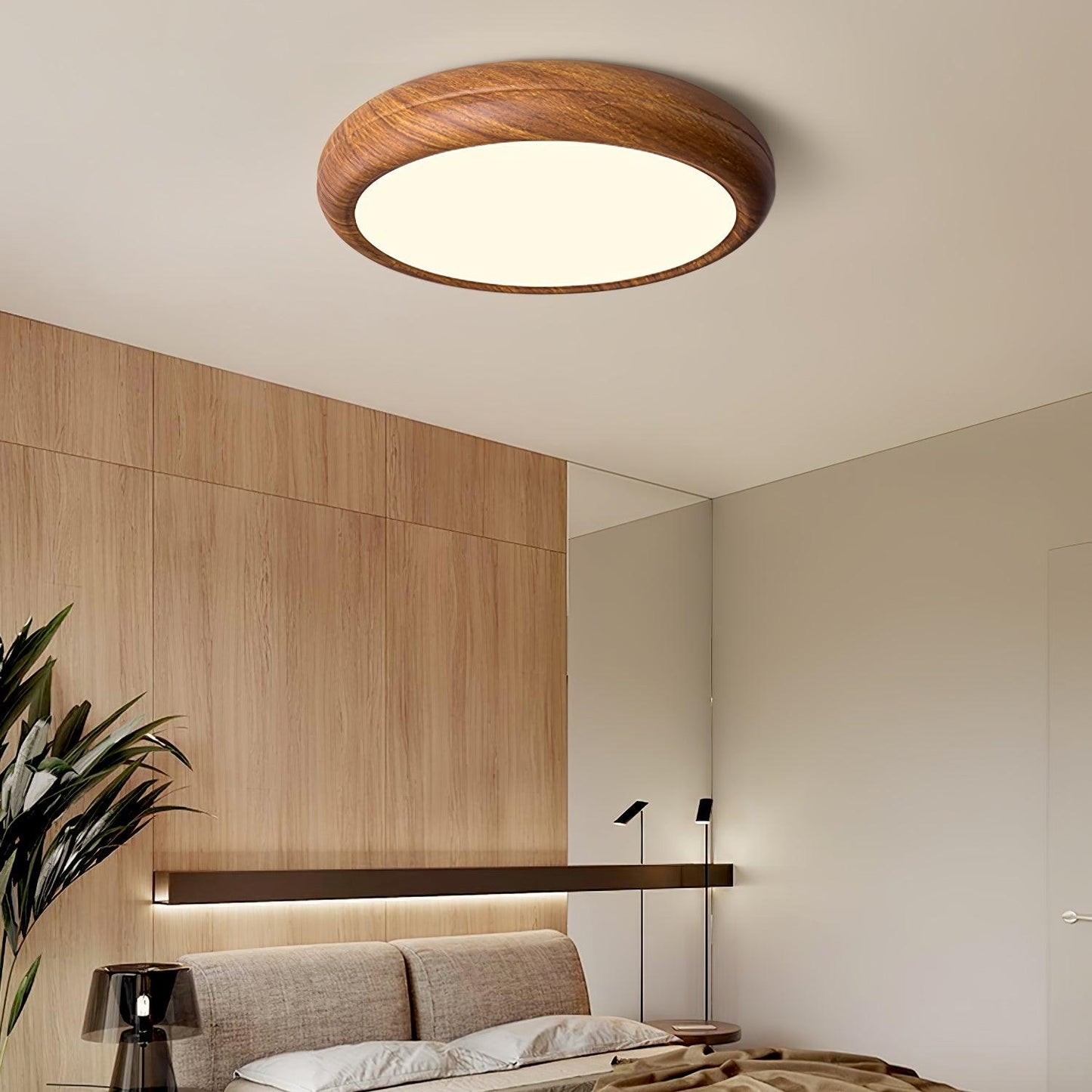 Liro | Elegant rund træstruktur indbygget loftslampe