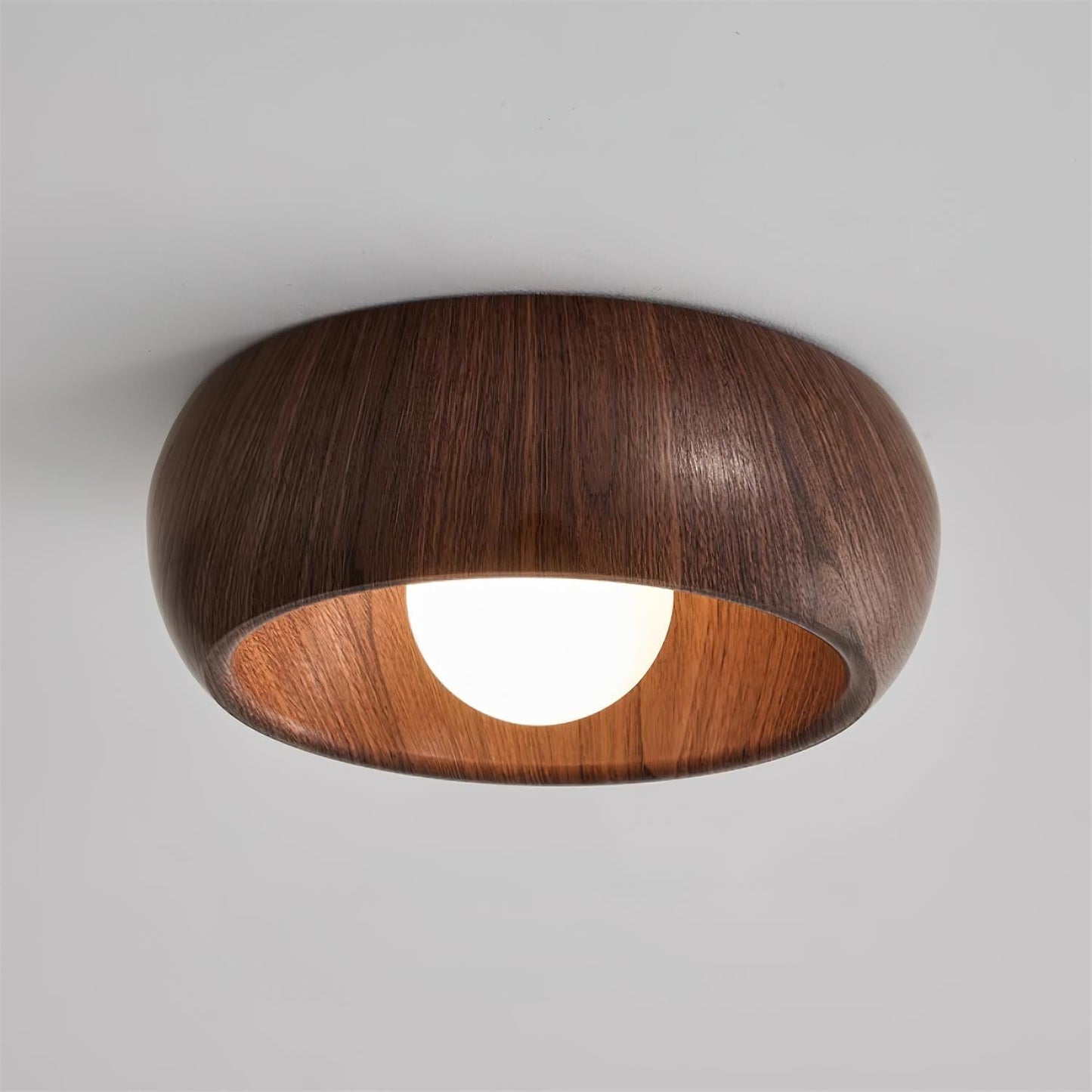 Minimalistisk rund træ skandinavisk japandi overflademonteret loftlampe