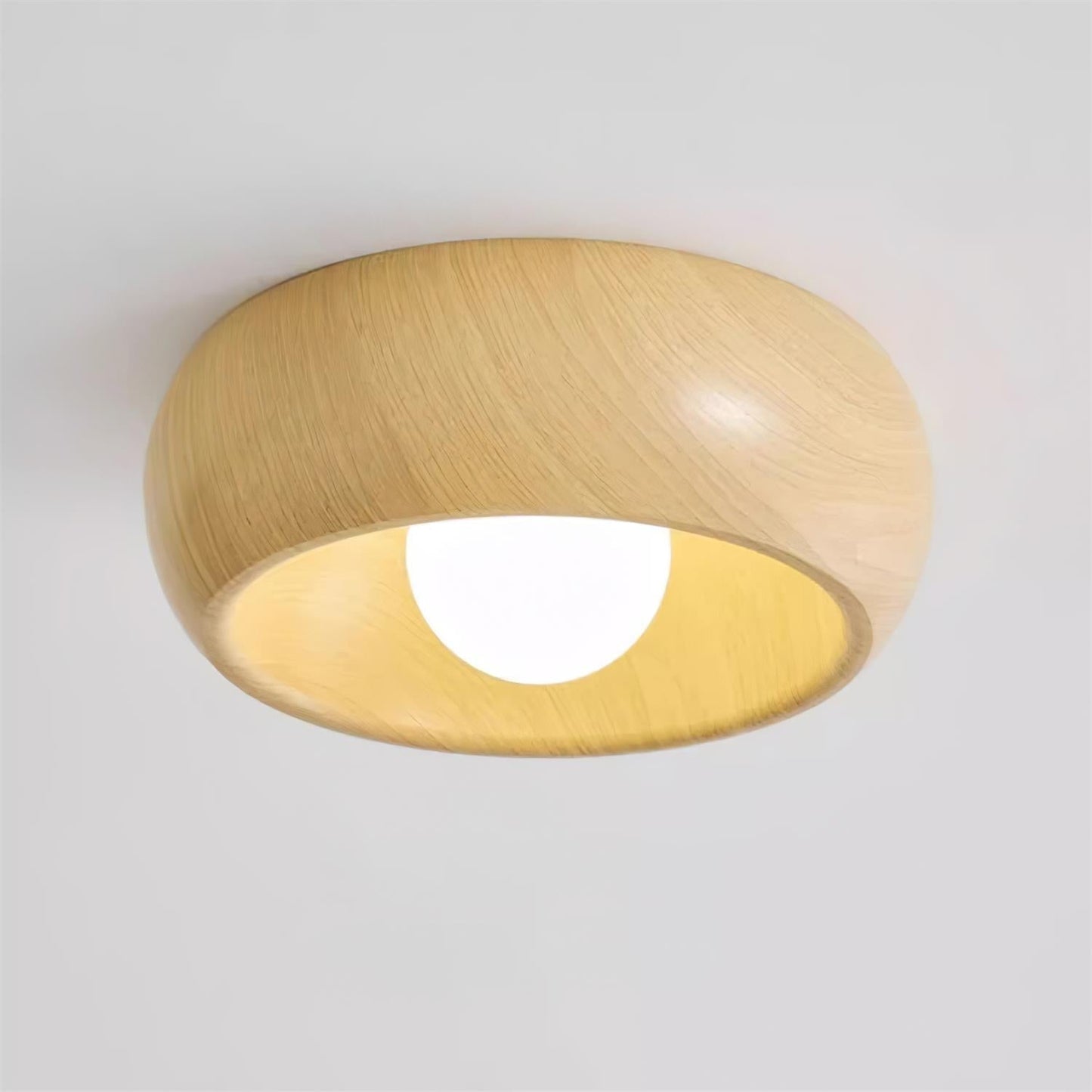 Minimalistisk rund træ skandinavisk japandi overflademonteret loftlampe