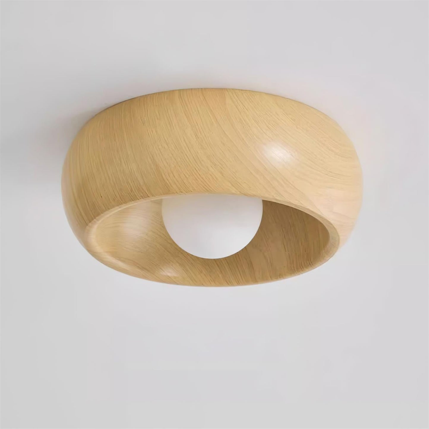 Minimalistisk rund træ skandinavisk japandi overflademonteret loftlampe