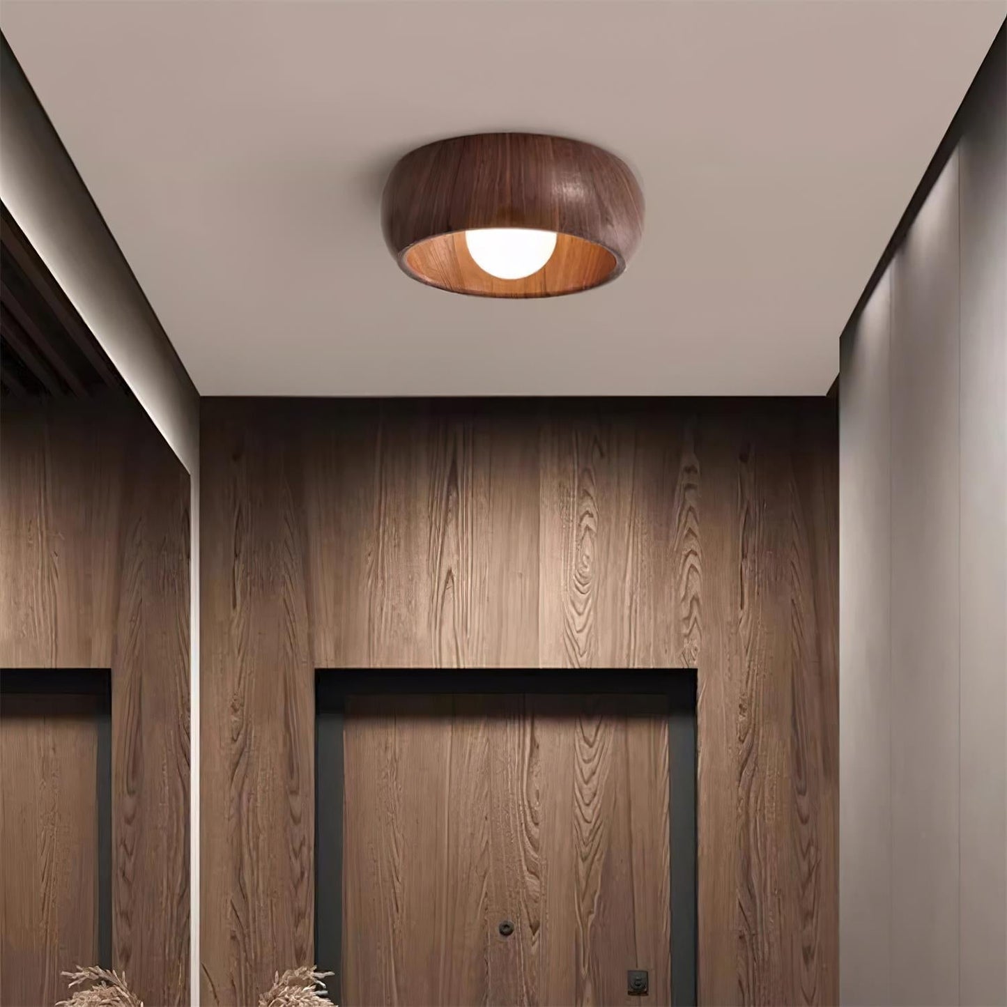 Minimalistisk rund træ skandinavisk japandi overflademonteret loftlampe