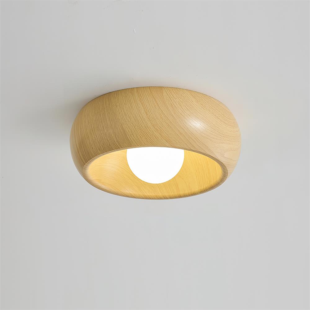 Minimalistisk rund træ skandinavisk japandi overflademonteret loftlampe
