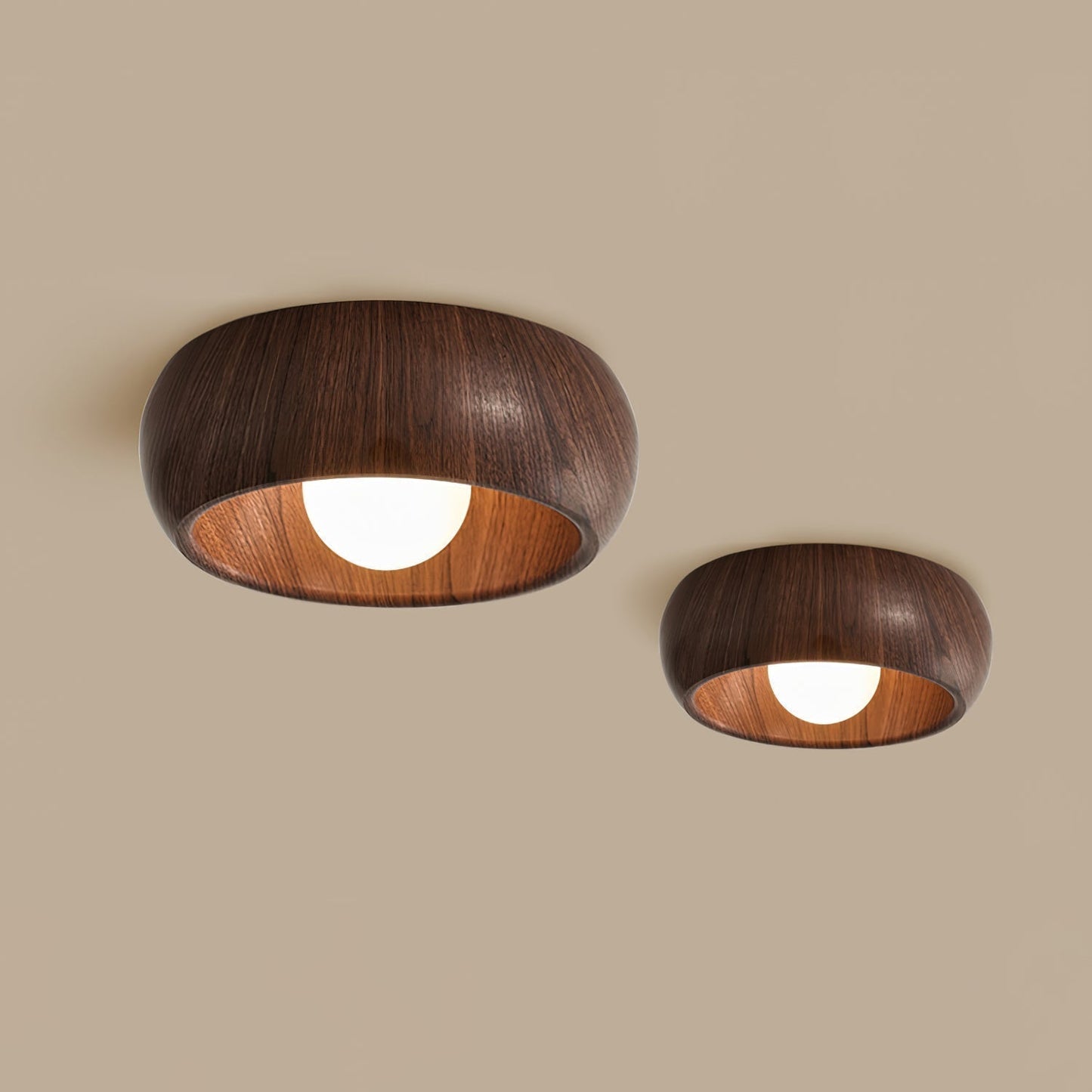 Minimalistisk rund træ skandinavisk japandi overflademonteret loftlampe