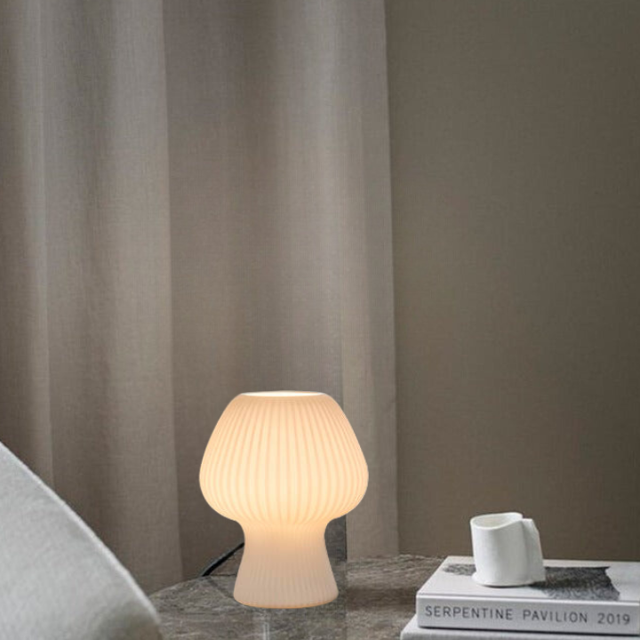 Vintage ribbet glas svampe bordlampe