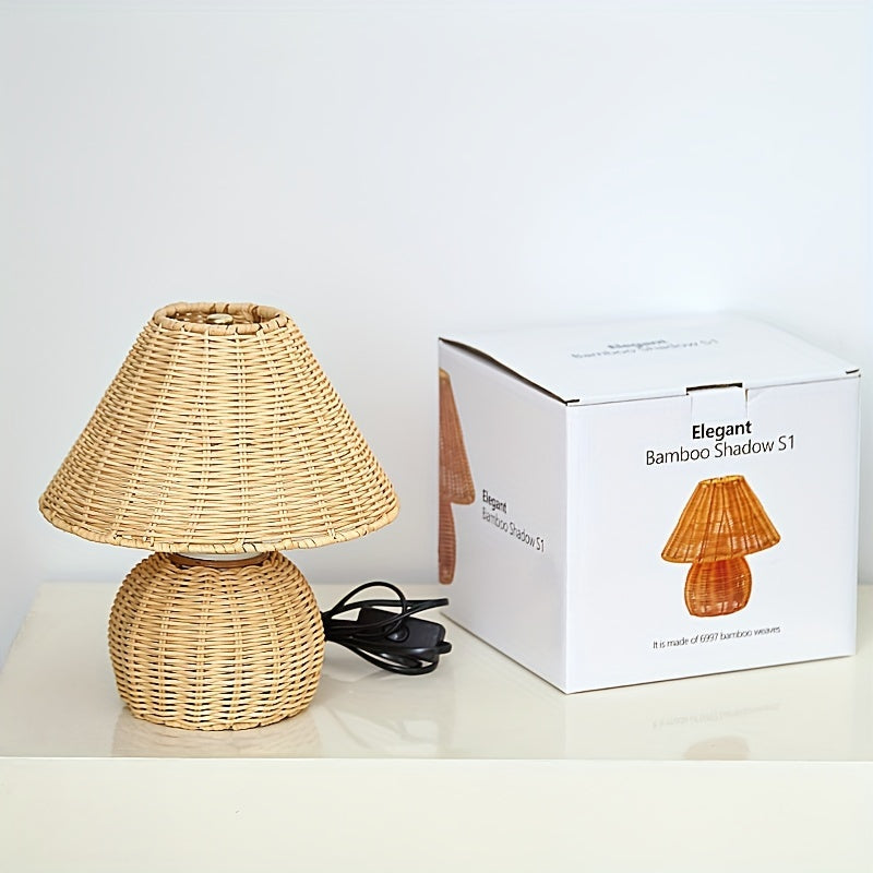 Håndvævet bambusflet rustik zen boho bordlampe