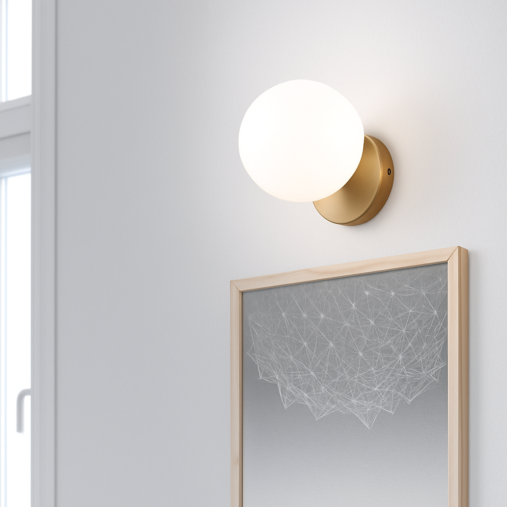 Krythall | Geometrisk frostet glas kugle forgyldt væglampe