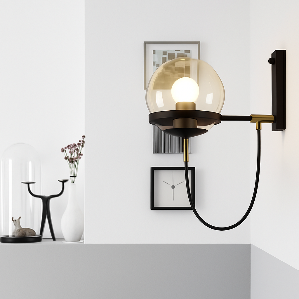 Solyndra | Moderne metal- og glasglobus minimalistisk væglampe