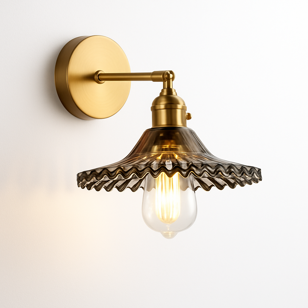 Kelviane | Vintage art deco messing glaslampe til væg
