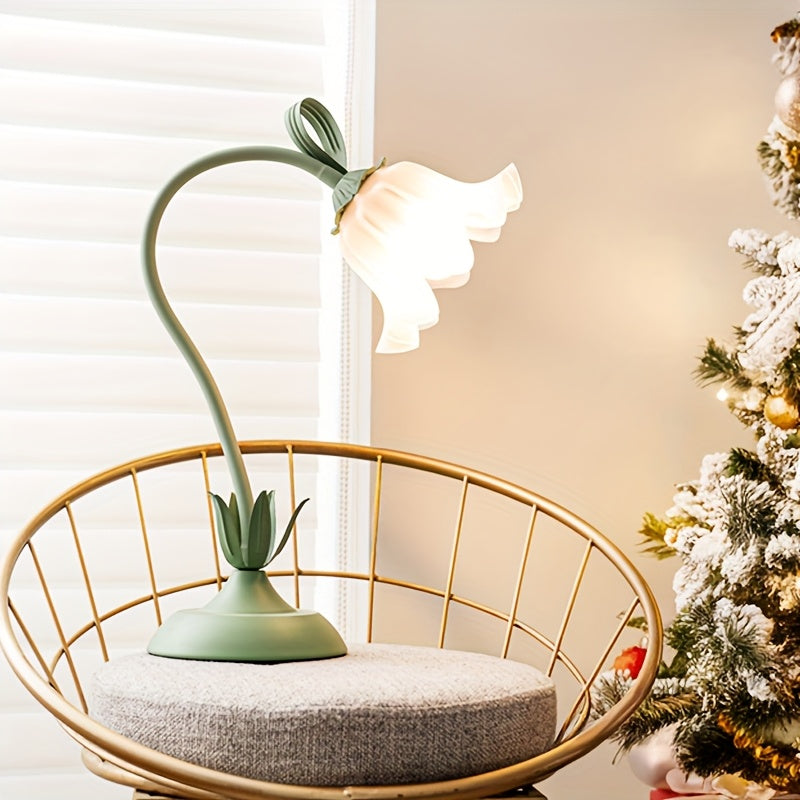 Skulpturel blomsterblomst skærm støbejern bordlampe