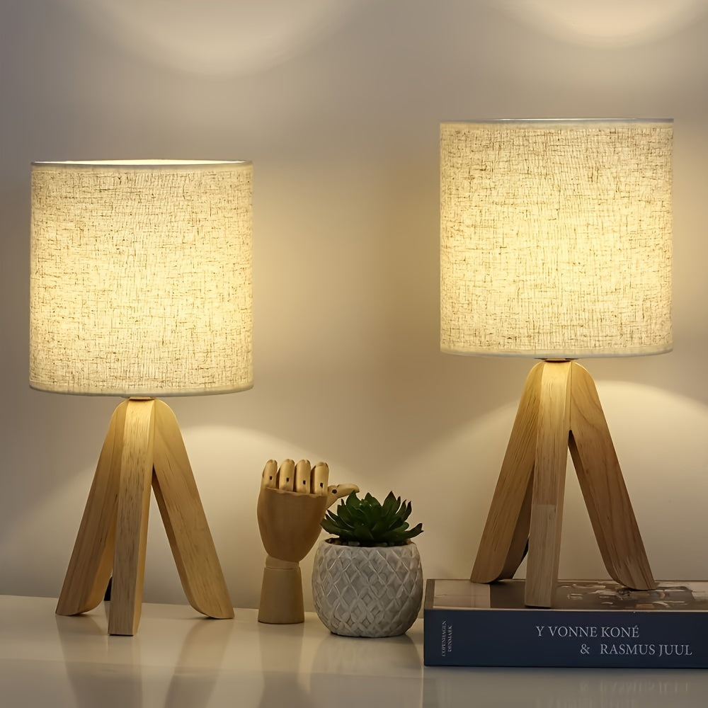 Nordisk minimalistisk trætripod linnedskærm bordlampe
