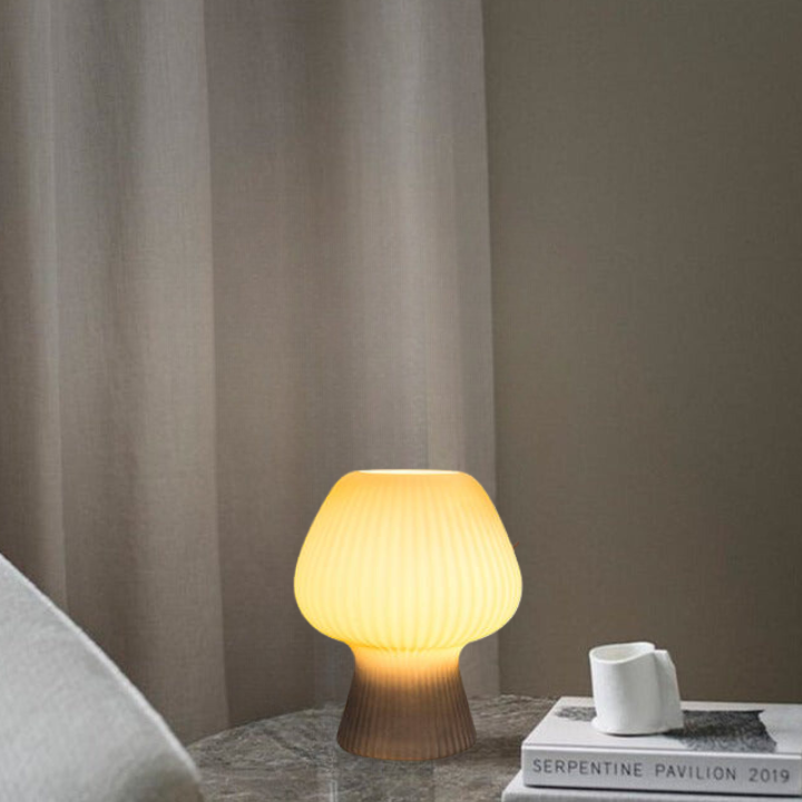 Vintage ribbet glas svampe bordlampe