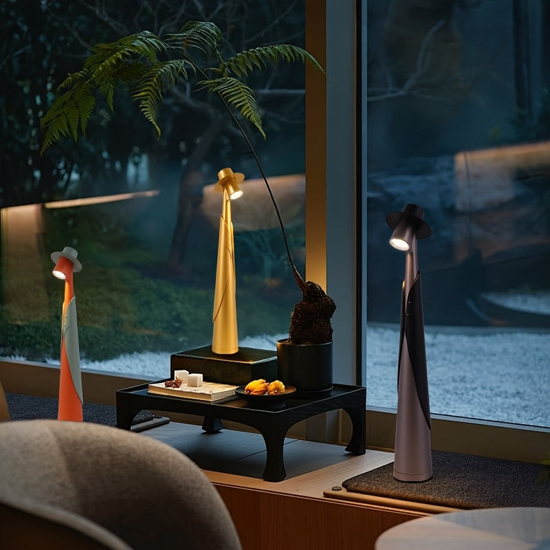 Skulpturel hat-silhuet genopladelig touch-kontrol bordlampe