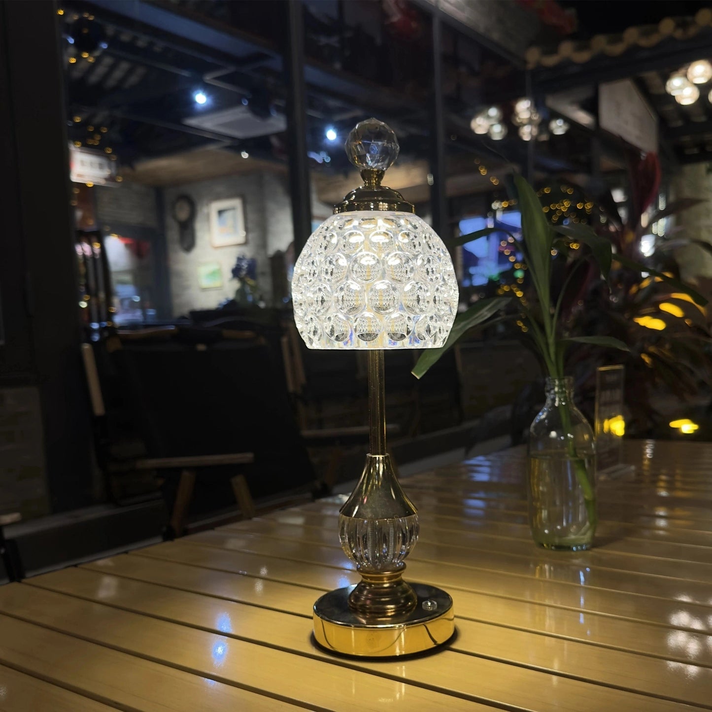 Skulptureret krystalskærm touch dæmpning genopladelig trådløs bordlampe