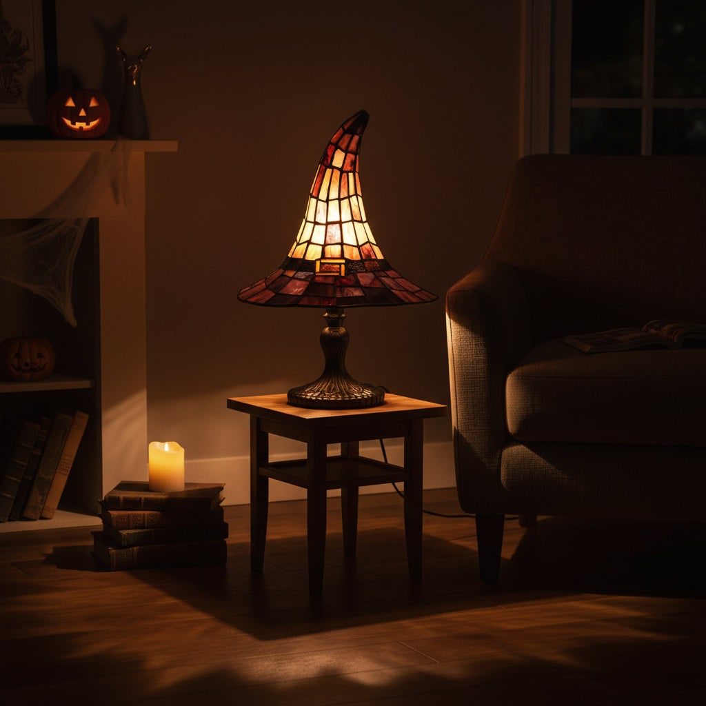 Finurlig heks hat silhuet halloween dekoration bordlampe