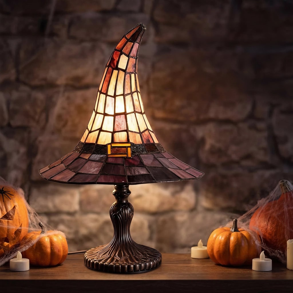 Finurlig heks hat silhuet halloween dekoration bordlampe