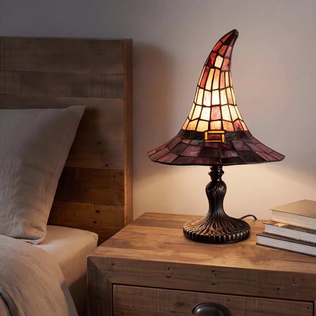 Finurlig heks hat silhuet halloween dekoration bordlampe