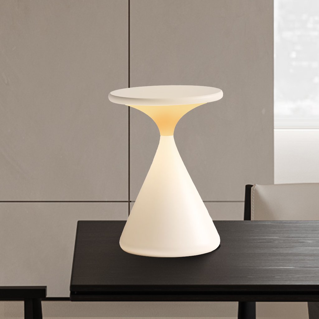 Skulpturel timeglas trådløs dæmpbar genopladelig minimalistisk bordlampe