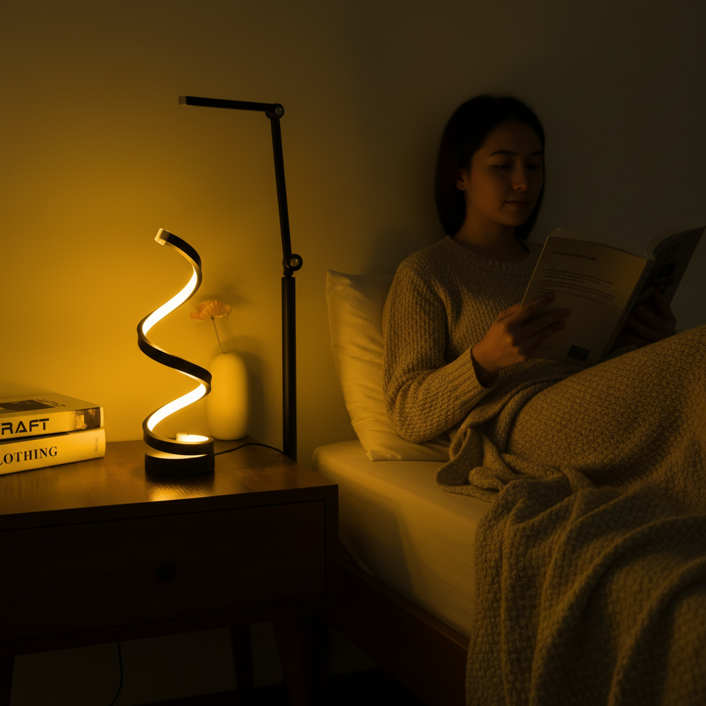 Spiralformet skulptureret justerbar klemme skrivebordslampe