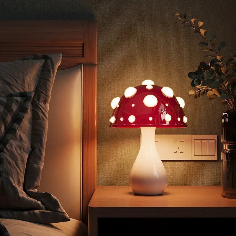 Skulpturel Amanita Svampekuppel Genopladelig Dæmpbar Bordlampe