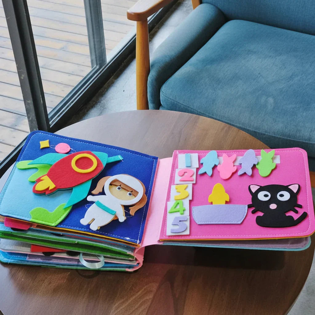 Blød filt interaktiv Montessori travl bog til skærmfri leg  