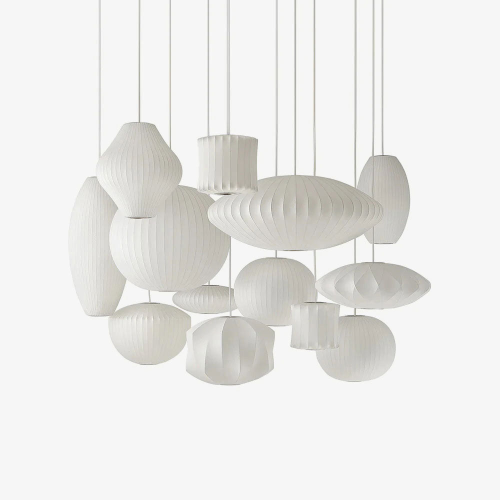Vela | Mid-century ribbet hvid lanterne loftslampe