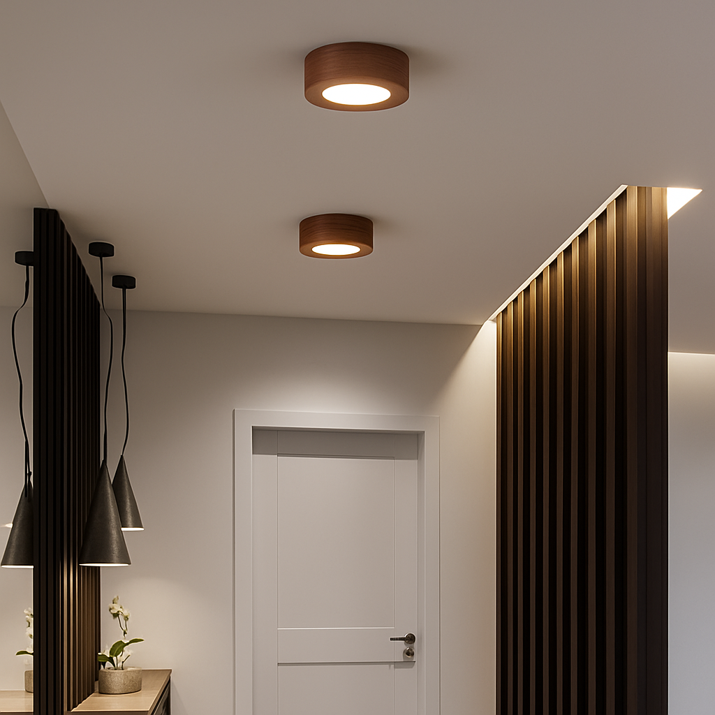 Vantorra | Minimalistisk udskåret træ loftslampe med indbygget montering
