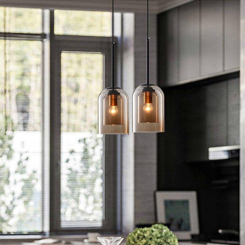 Mirevalo | Afrundet tubulær dobbelt røgfarvet glas moderne pendellampe