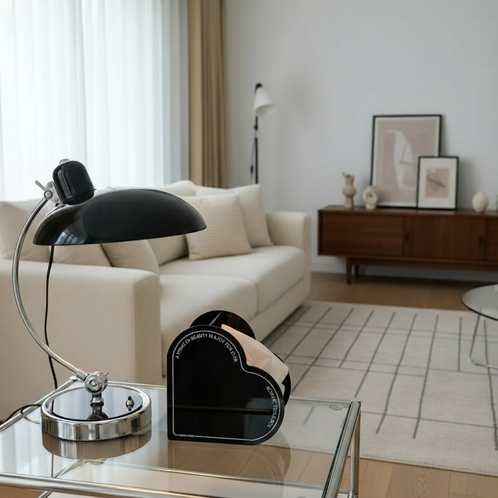 Buet arm Bauhaus skandinavisk skulpturel krom bordlampe