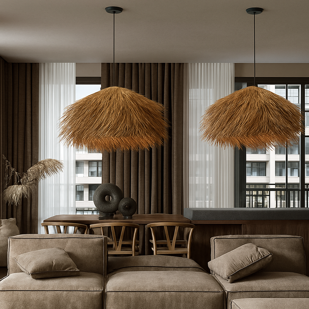 Kelvington | Rattan tekstureret kurvflet retro silhuet pendellampe