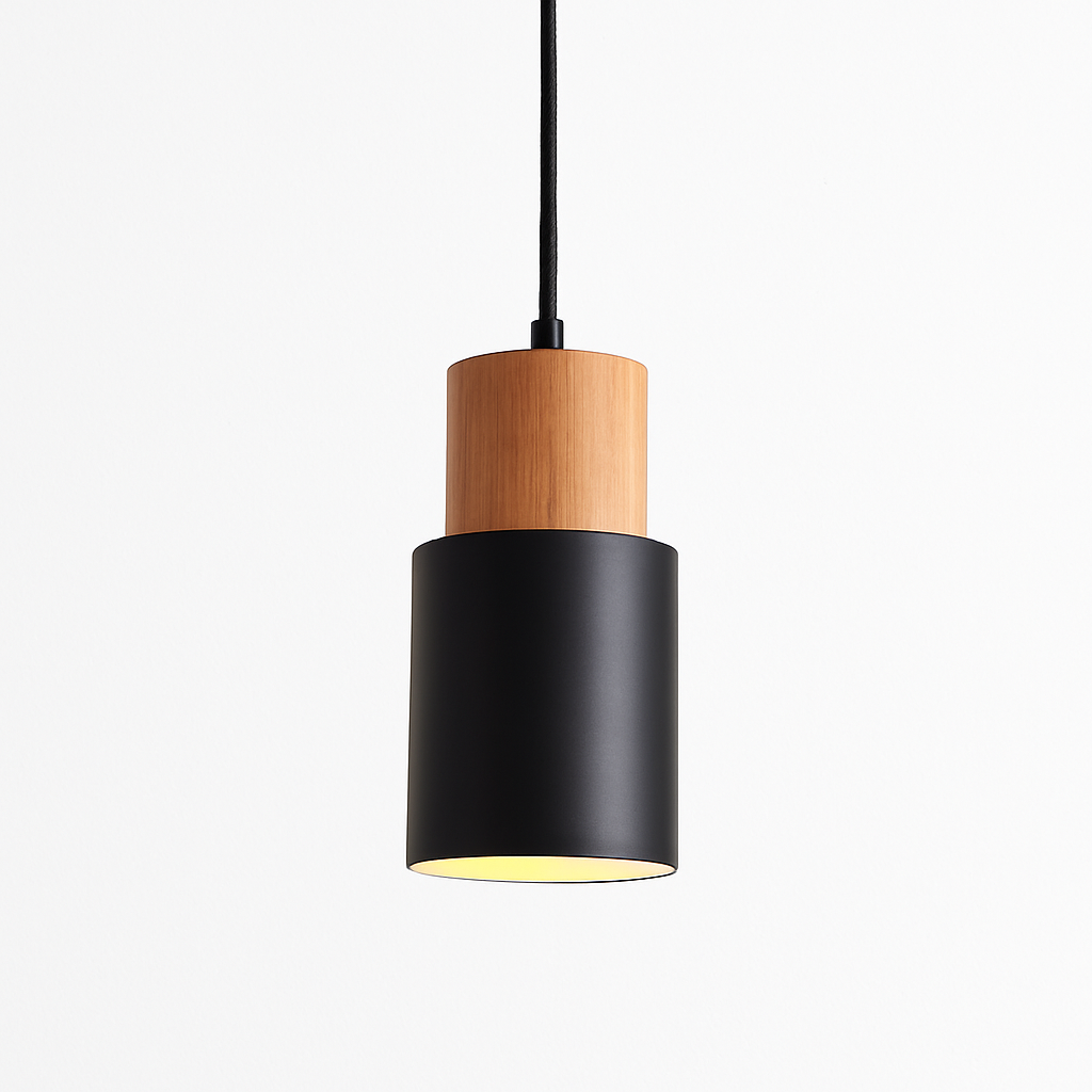 Zeralyon | Nordisk cylindrisk træ- og metalpendellampe