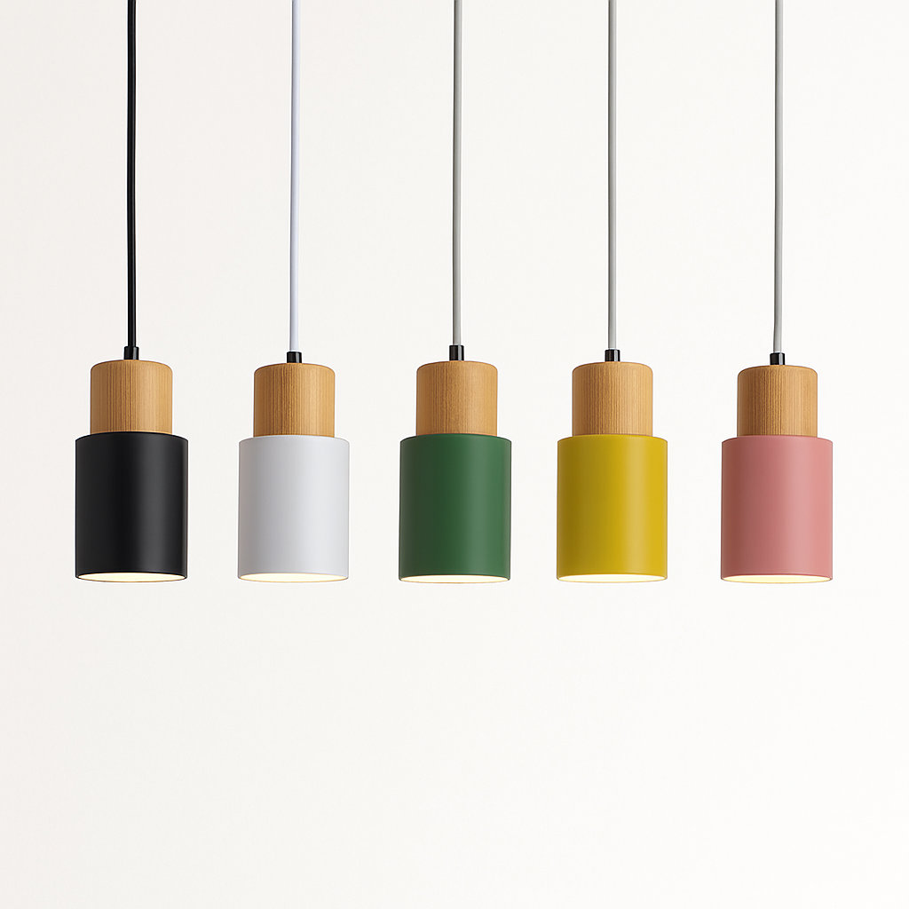 Zeralyon | Nordisk cylindrisk træ- og metalpendellampe