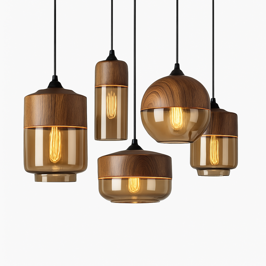 Veraliq | Retro loft træ glas art deco pendellampe