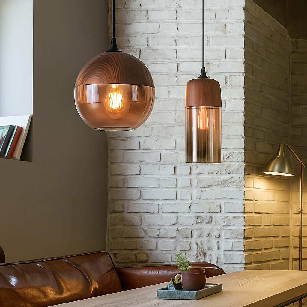 Veraliq | Retro loft træ glas art deco pendellampe