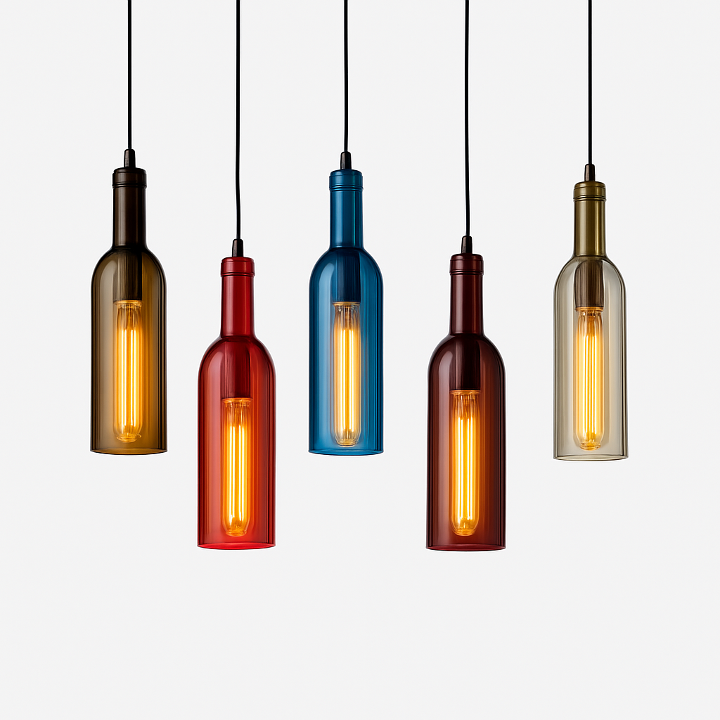 Vireloft | Skulptureret vinflaske glas art deco pendel