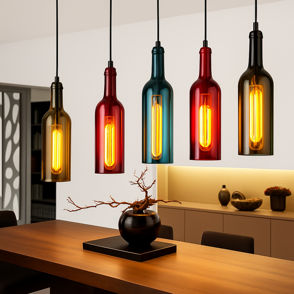 Vireloft | Skulptureret vinflaske glas art deco pendel