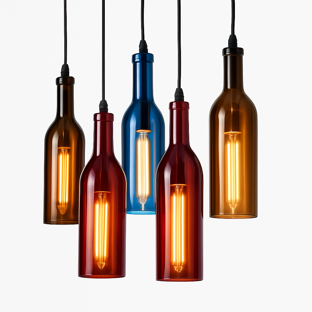 Vireloft | Skulptureret vinflaske glas art deco pendel