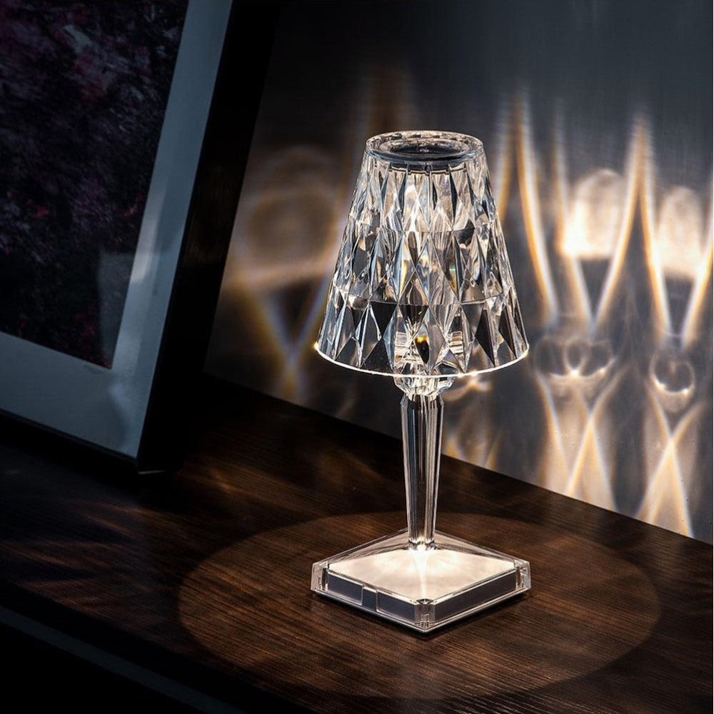 Glitrende Krystal Trådløs Touch Dæmpbar Genopladelig Bordlampe