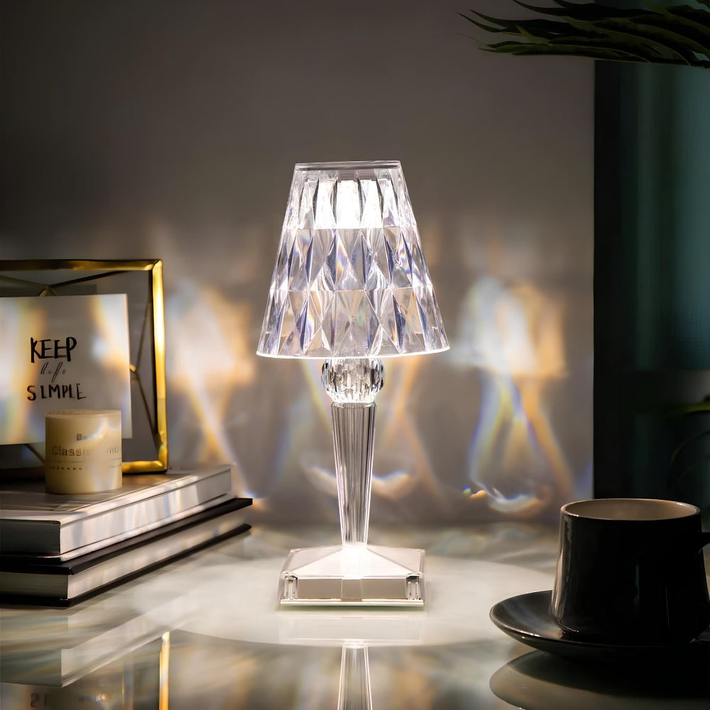 Glitrende Krystal Trådløs Touch Dæmpbar Genopladelig Bordlampe