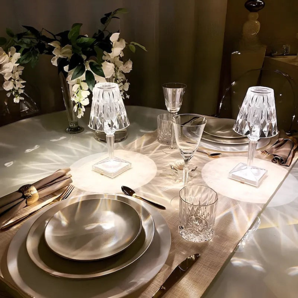 Glitrende Krystal Trådløs Touch Dæmpbar Genopladelig Bordlampe