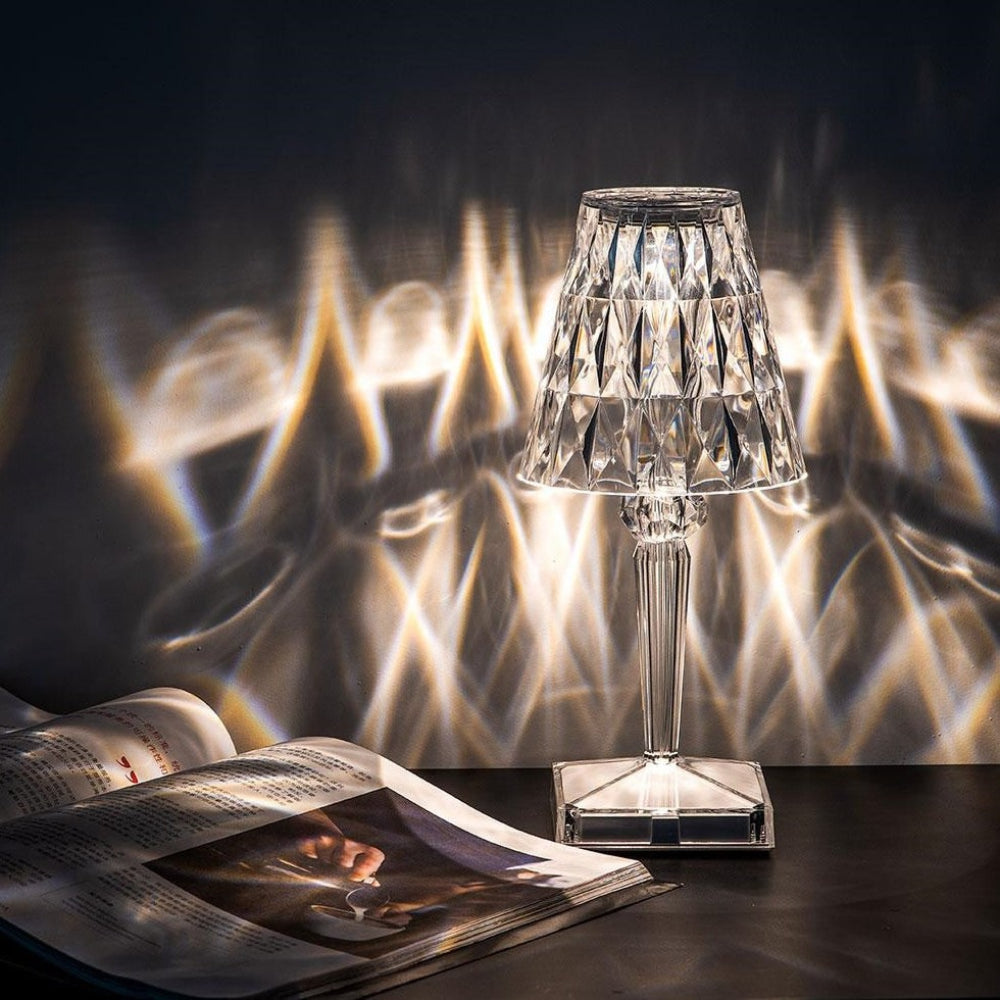 Glitrende Krystal Trådløs Touch Dæmpbar Genopladelig Bordlampe