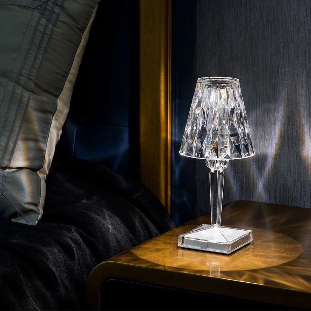 Glitrende Krystal Trådløs Touch Dæmpbar Genopladelig Bordlampe