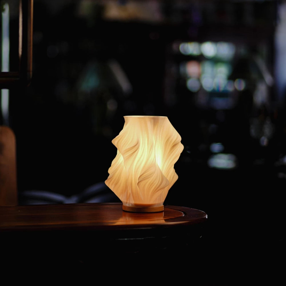 Skulptureret Bølgeformet Skærm Træfod Dæmpbar Bordlampe