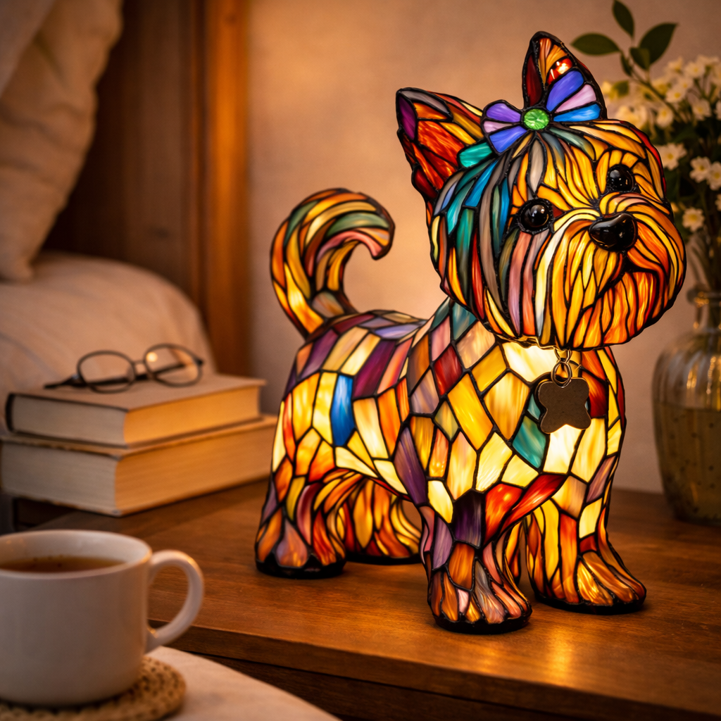 Mosaik hund glasmosaik dekorativ bordlampe til soveværelse