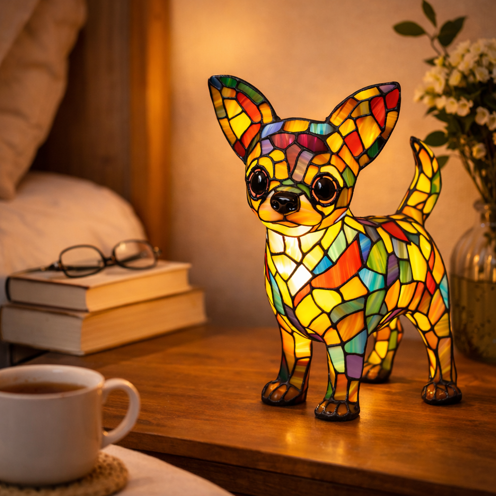 Mosaik glasmosaik hundedesign bordlampe
