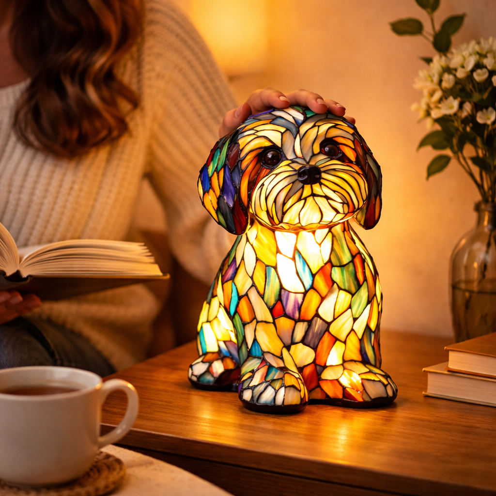 Mosaik hund glasmosaik dekorativ bordlampe til soveværelse