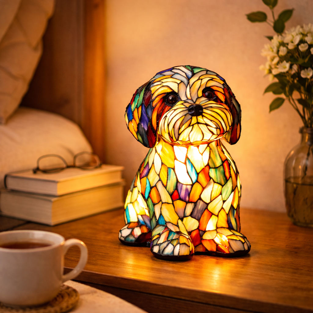Mosaik hund glasmosaik dekorativ bordlampe til soveværelse