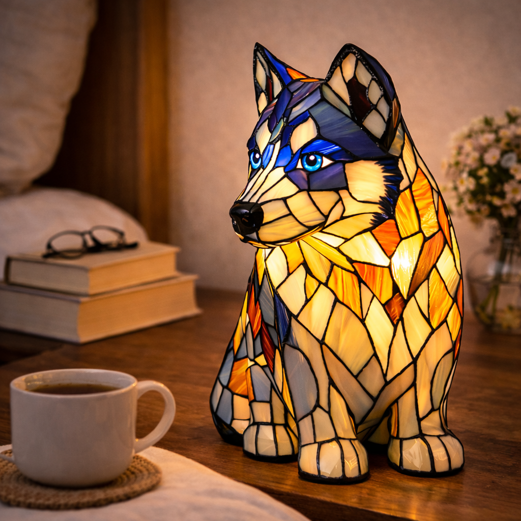 Mosaik hund glasmosaik dekorativ bordlampe til soveværelse