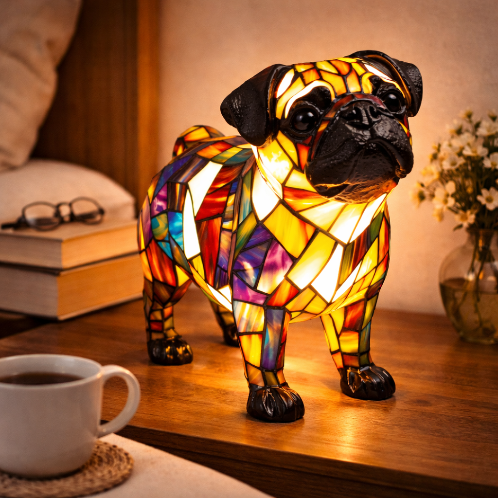 Mosaik glasmosaik hundedesign bordlampe