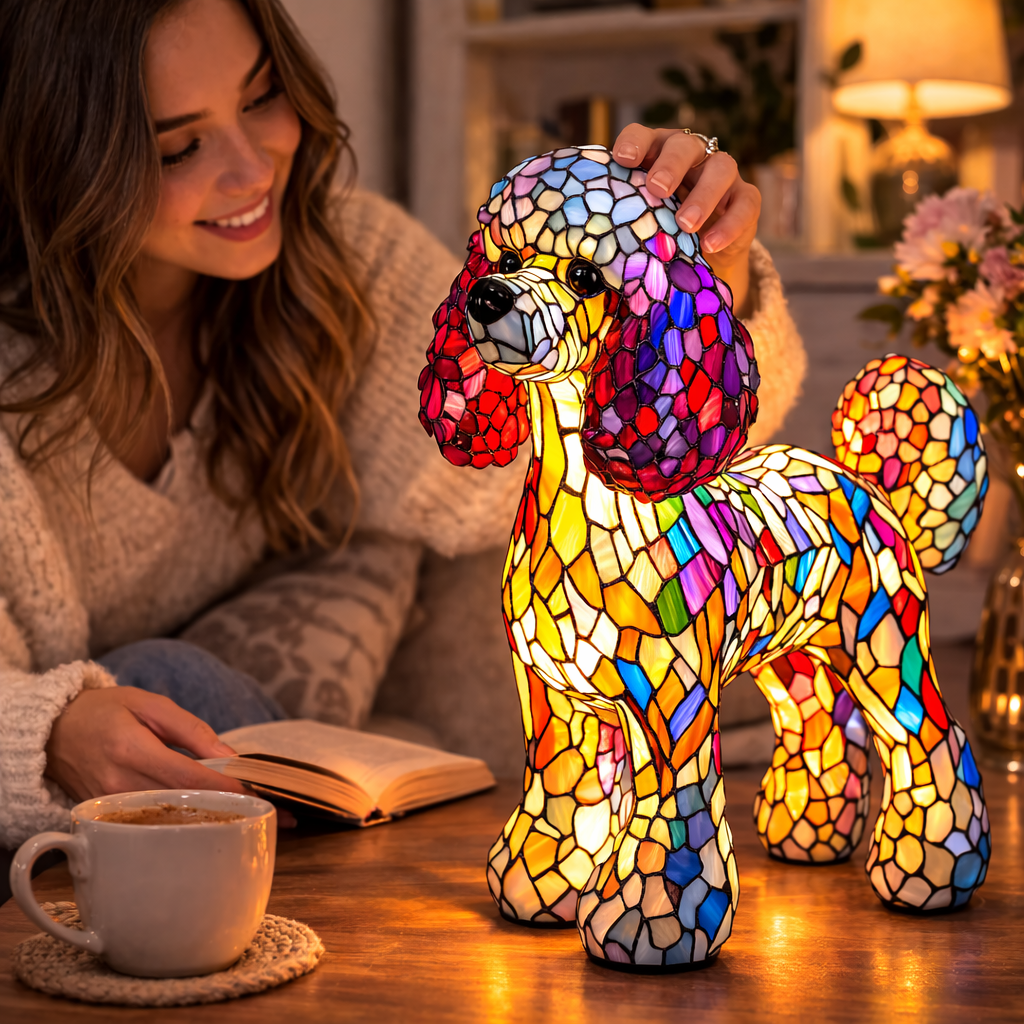 Mosaik hund glasmosaik dekorativ bordlampe til soveværelse